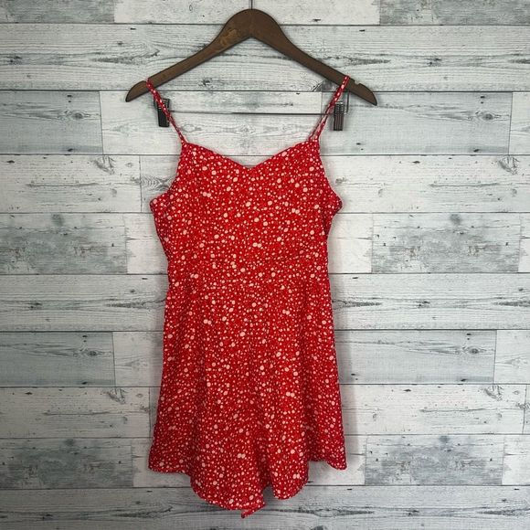 SHEIN Pants - Shein Women's Ditsy Floral Tie-Knot Back Sleeveless Cami Romper Red Medium